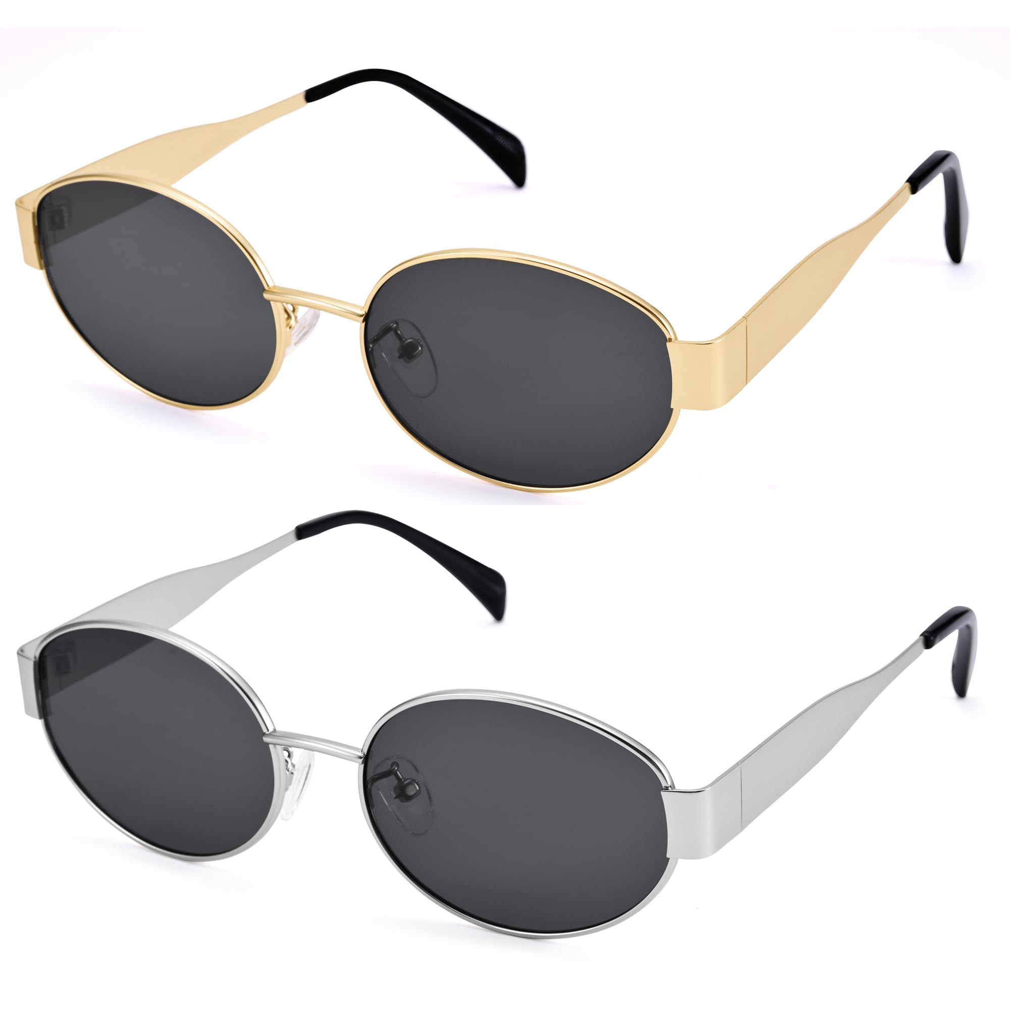 Retro Oval Sunglasses for Women Men - Trendy Gold Sun Glasses - Fashion Metal Frame Shades