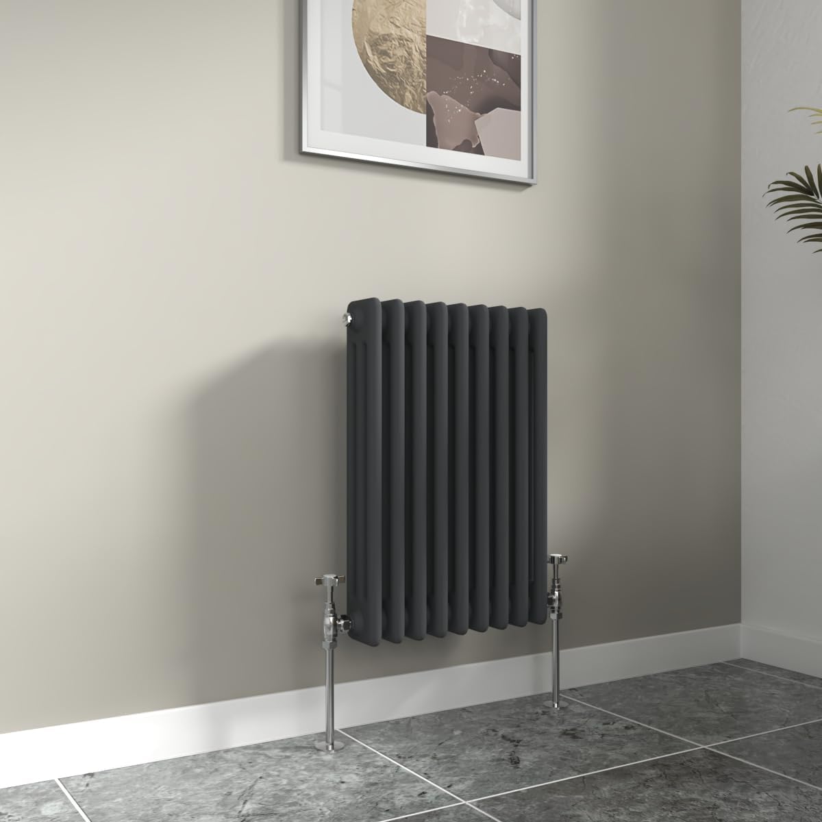 Warmehaus Traditional Anthracite 3 Column Horizontal Radiator 600x425mm