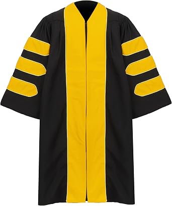 Unisex Deluxe Doctoral Graduation Gown with Gold Piping and Velvet for University Academic Regalia