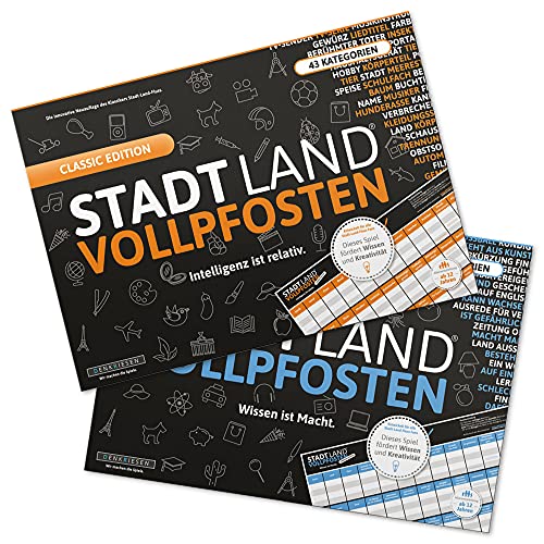 DENKRIESEN - Stadt Land VOLLPFOSTEN® - A3-Doppelpack - Partyspiel - Die beiden XXL Stadt Land Fluss Varianten im Set | Innovative Spielesammlung | Familienspiele | Wichtelgeschenk