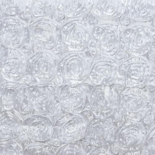 Efavormart 90"X132" Wholesale Rectangle Table Cover White Grandiose Rosette 3D Satin Tablecloth For Wedding Party Event Decoration #TOP3