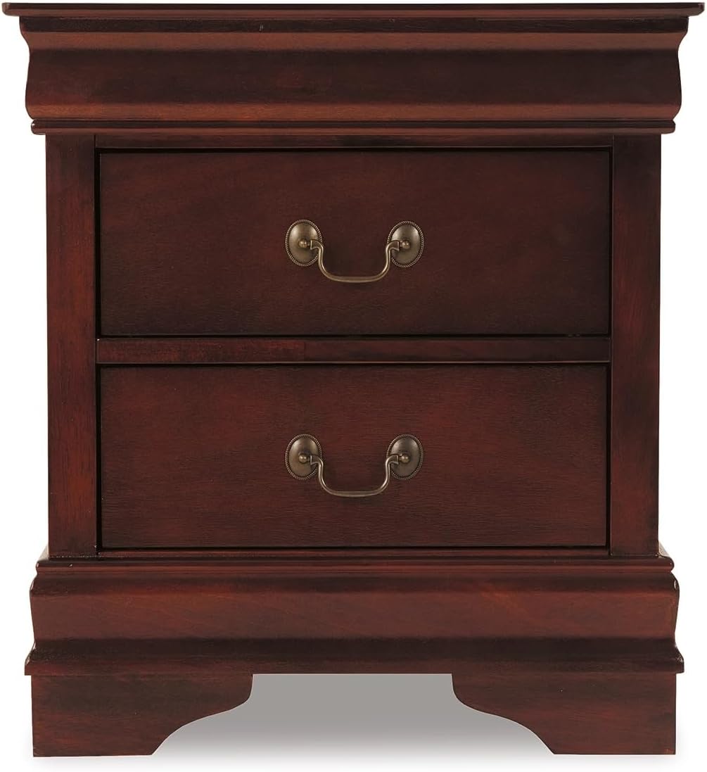 BOWERY HILL Engineered Wood Nightstand, Reddish Brown Finish, 2-Drawer Design with Metal Slides, Antique Bronze Hardware, Louis Philippe Moulding, Traditional Style Bedroom Furniture, 23.75" H x