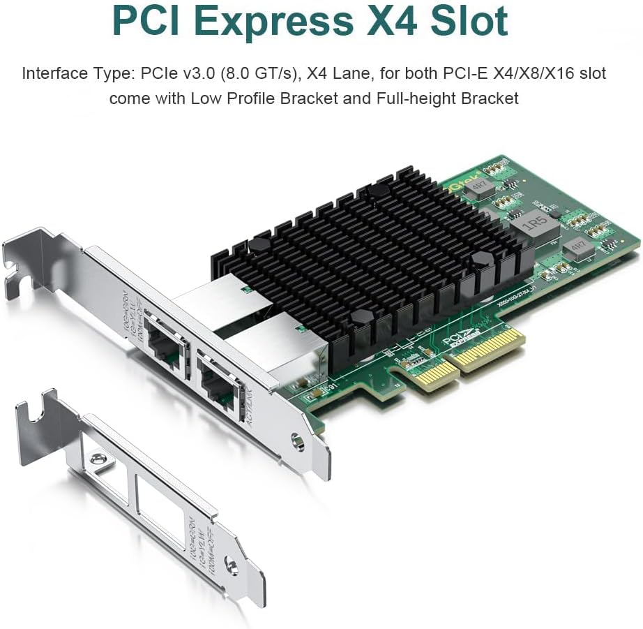 ipolex 10Gb Network Card Compatible for Intel X550-T2 NIC Ethernet Card with X550-AT2 Chip, PCIe v3.0 x4, Dual RJ45 Port, 100M/1G/10G Ethernet LAN Adapter Support Windows Server/Windows/Linux/Vmware