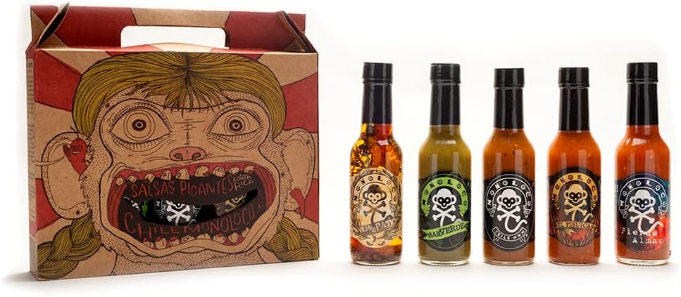 Monoloco Hot Green Sauce Vegan Gluten-Free with Jalapeño, Panamenian Scotch Bonnet Peppers, Green Onions, Coriander and Garlic, Costa Rica Medium Spicy Sauce Variety Pack, Pack of 5 (5oz each)