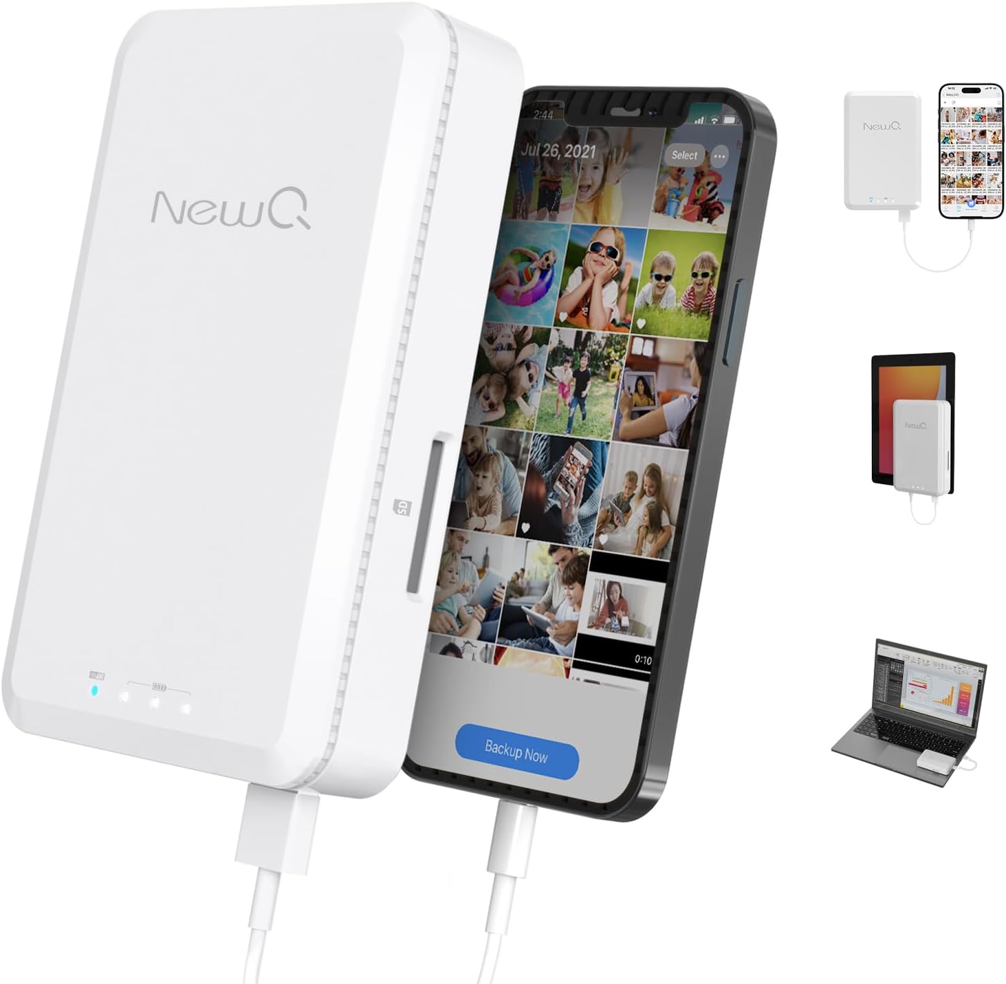 NEWQ 1TB External Hard Drive for iPhone, iPad, MacBook – USB 3.0, 2.0, 2.0 3.0 – Compatible with iOS & Android, Store Photos, Videos, Music, Documents