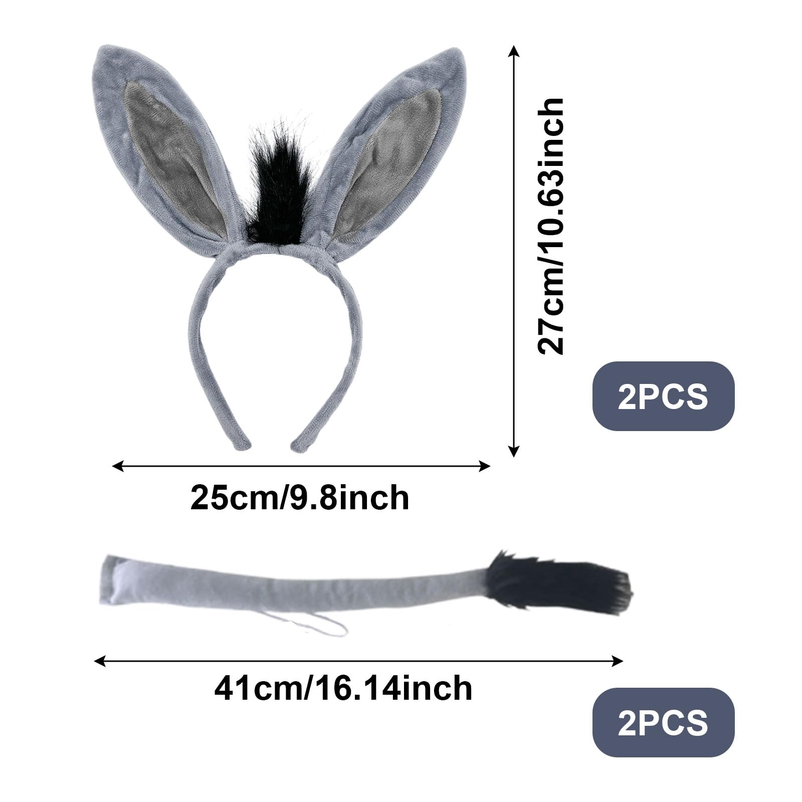 FUIPVGI Set di 4 costumi da asino con orecchie e coda, per cosplay, travestimento da asino, fascia con orecchie, per carnevale, feste di Halloween, Giornata mondiale del libro