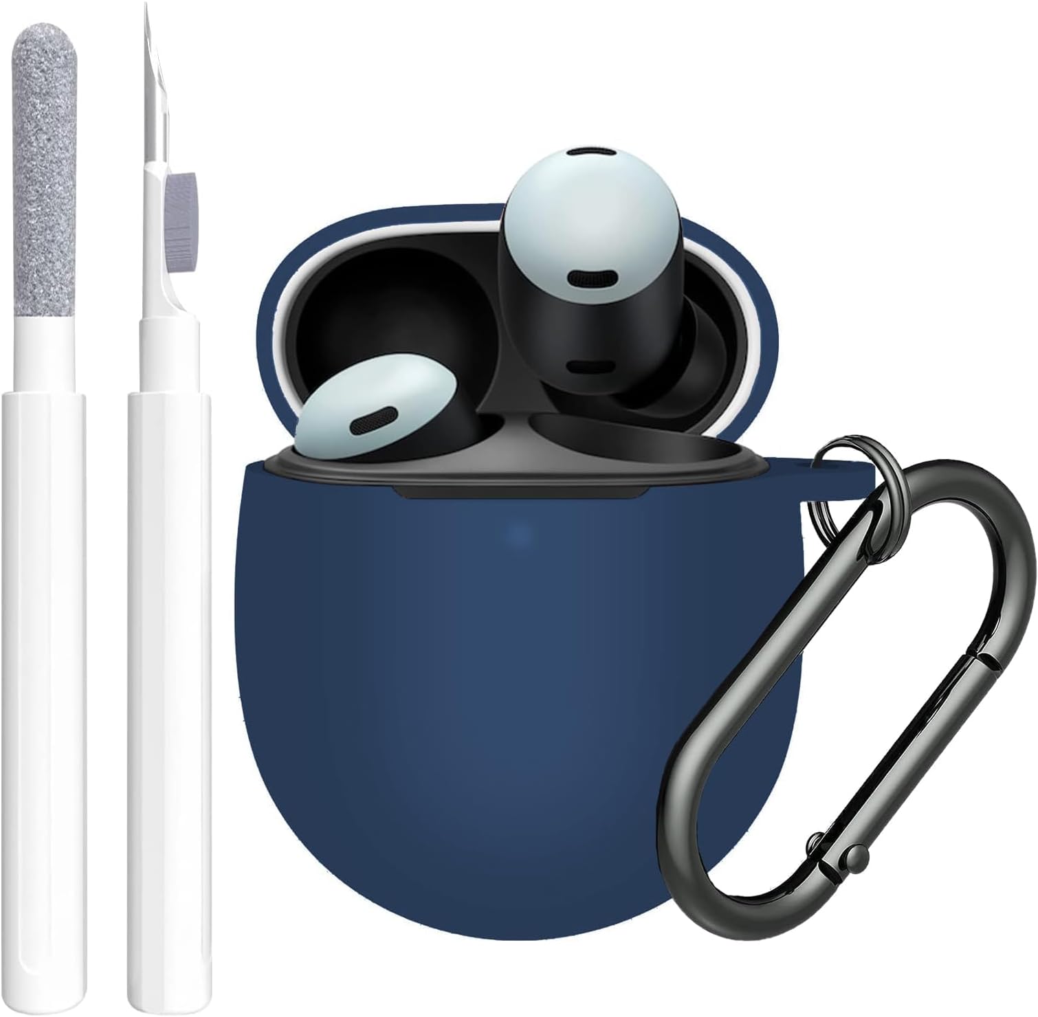 Compatible with Google Pixel Buds 2A Case Cover, Soft Silicone Shockproof Protective Skin Case for Google Pixel Buds 2A 2025 with Cleaner Kit & Carabiner Blue