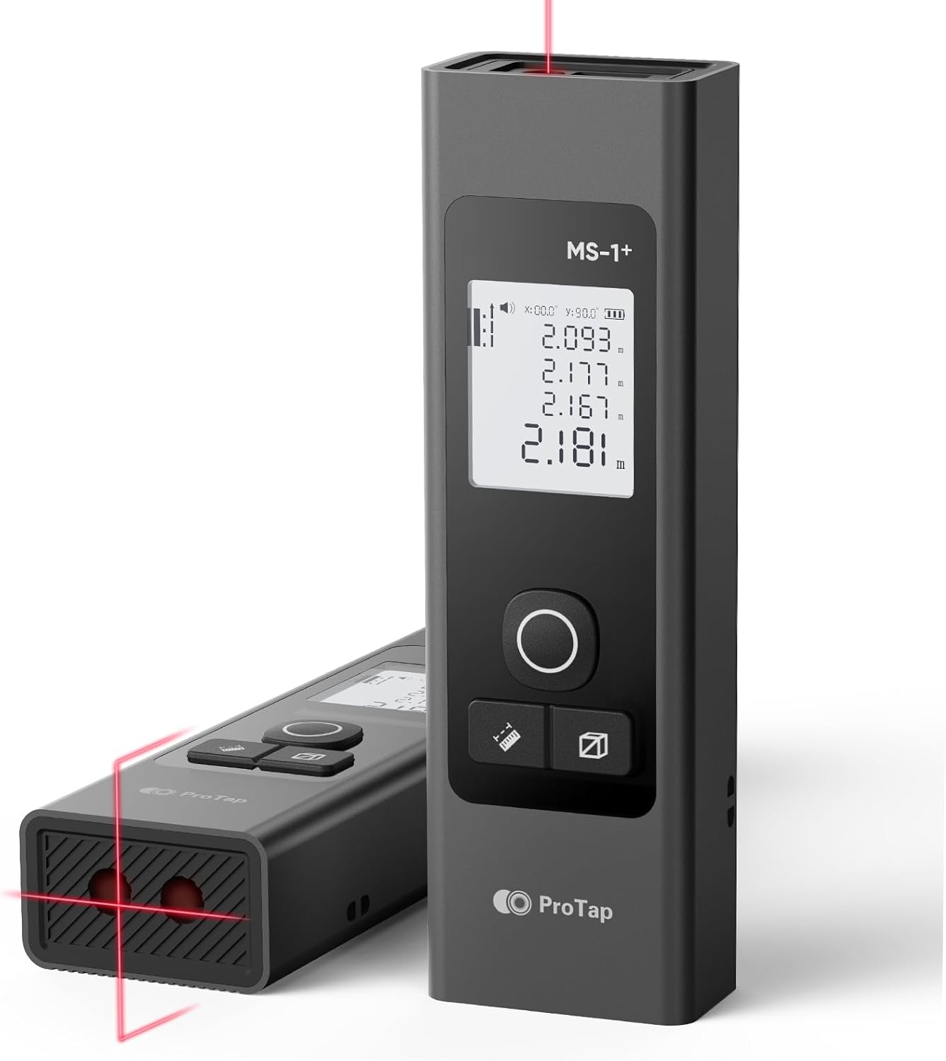 2-in-1 Laser Measure & Line Laser 196 FT - Distance Meter with Cross-Line, Type-C Rechargeable Laser Level with 3 Lasers Heads, 1.4" White LCD - Area/Volume/Pythagorean for Construction, Tiling