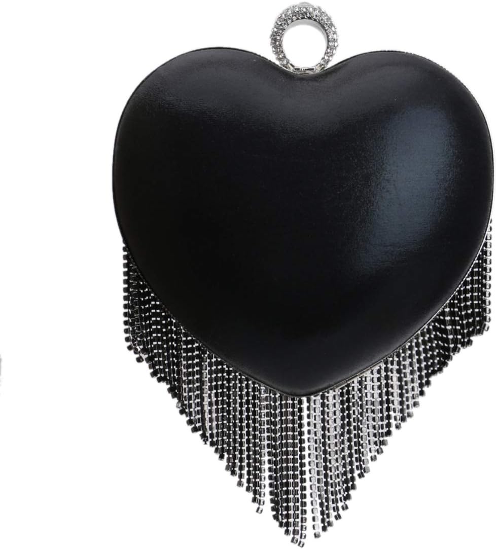 Rhinestone Handbag for Women Dazzling Heart Shaped Cluth Purse and Evening Bag