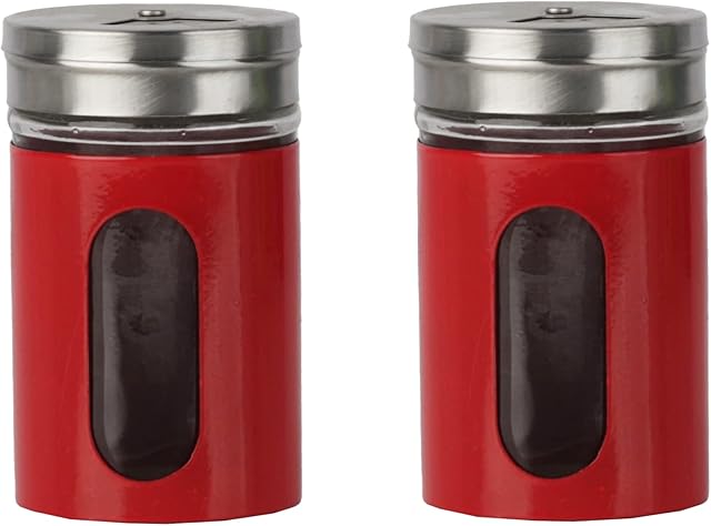 Red Salt Pepper Shakers Retro Spice Jars Glass - Set of 2