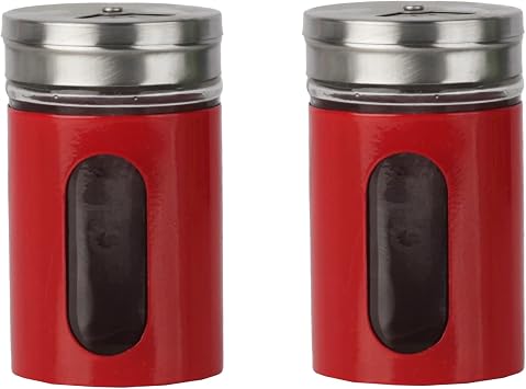Red Salt Pepper Shakers Retro Spice Jars Glass - Set of 2