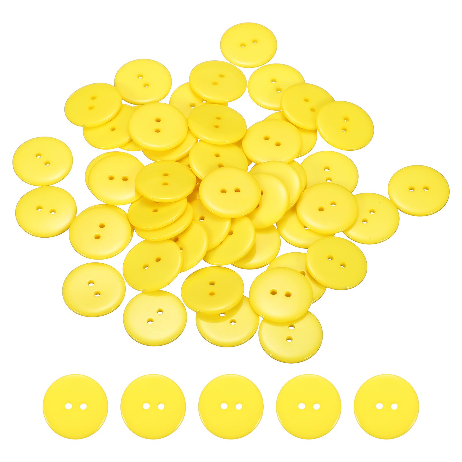 sourcing map 50pcs Resin Sewing Button, 25mm (1-inch) 2 Holes Round Craft Decorative Buttons for Coat Clothes Holiday Decoration, Yellow
