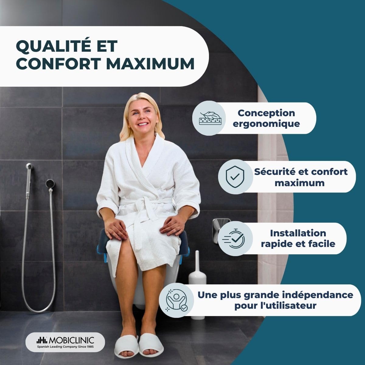 Mobiclinic, Rehausseur wc adulte, Mod. río, Marque européenne, Toilettes pour adultes, Souple, Hauteur 11 cm, Système de fixation latérale, Siège surélevé, Bleu
