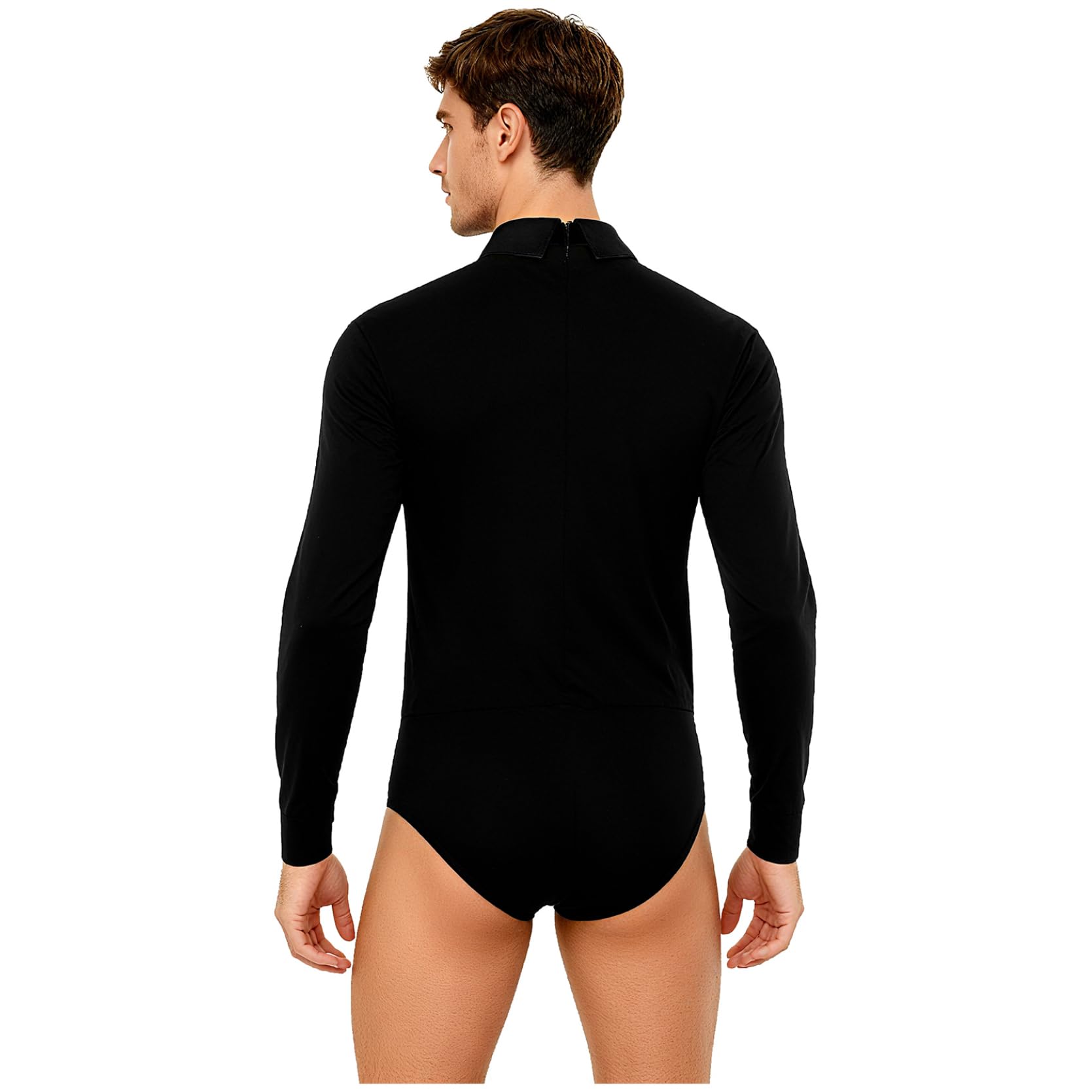 inlzdz Herren Eiskunstlauf Anzug Langarm Glitzer Tanzhemd Langarm Leotard Gefüttert Trikot mit Fliege Latein Sambav Tanz Outfit für Ballsaal Wettbewerb