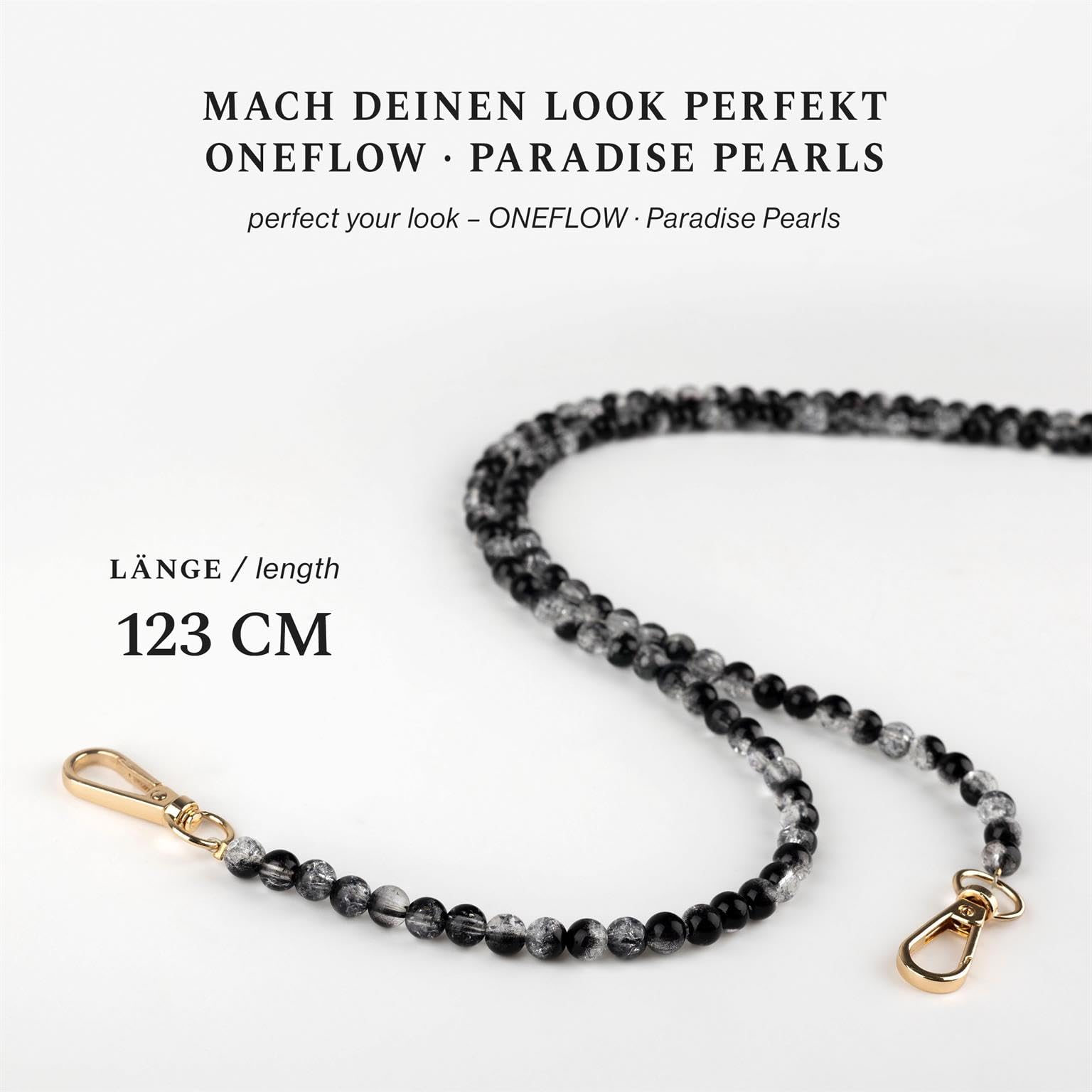 ONEFLOW Perlen Handykette Universal zum Umhängen, Handyband für Hüllen, Glitzer Perlen Kette ohne Handyhülle, Abnehmbar mit Karabiner für alle Smartphones, Chainless Paradise Pearls