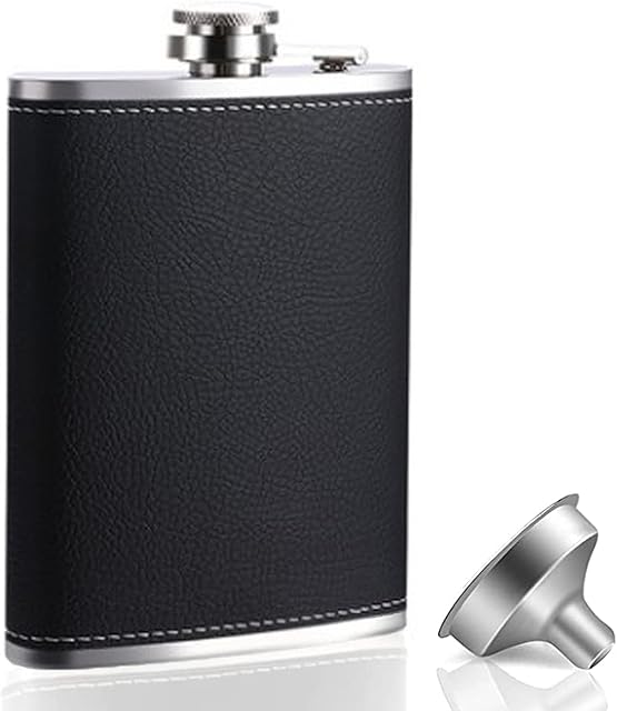 Hip Flask,Hip Flasks for Men Personalised 8OZ Alcohol Whisky Flask with Funnel 304 Stainless Steel Pocket Liquor Flagon for Women Leak Proof Classic Artificial Leather for Men Gifts Bar Party Drinking
