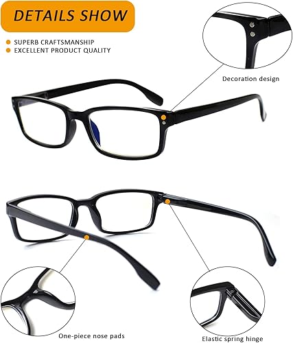 Miniatura 3 de Kerecsen Paquete de 6 lentes de lectura con bloqueo de luz azul, lectores de bisagra de resorte para hombres y mujeres, anteojos de computadora