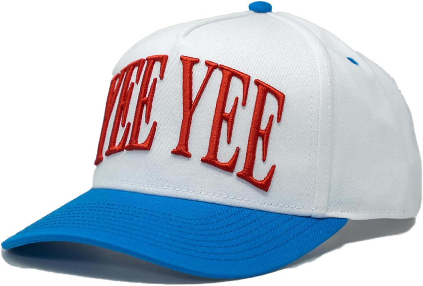 Yee Yee Apparel 76er Men’s Hat – White and Blue Men’s Trucker Hat with Adjustable Snapback, Men’s Snap Cap with Apparel Patch, Pre-Curved Brim