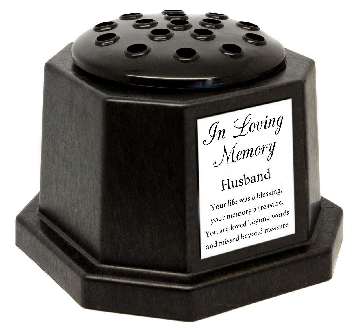 Graveside Memorial Vase, Flower Pot Grave Tribute with White Plaque (Husband)
