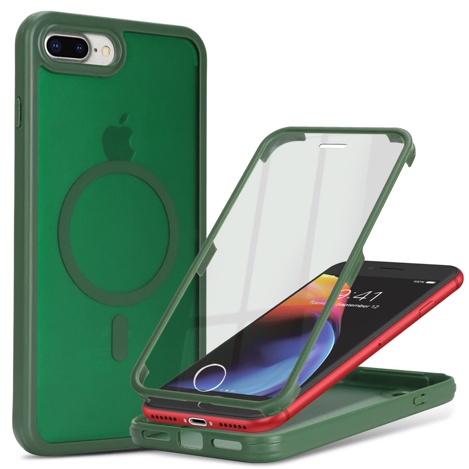 for iPhone 7 Plus/8 Plus Case with Screen Protector,Dark Green