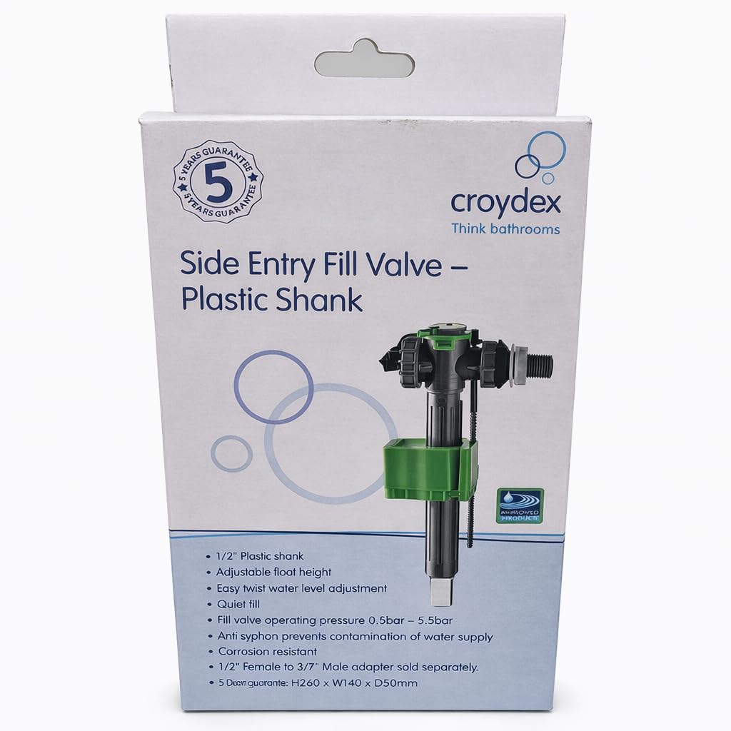 1/2" Side Entry Cistern Fill Valve Plastic Shank Adjustable Float Quiet Fill Toilet Inlet Valve