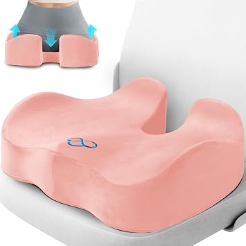 CushyOasis Seat Cushion, Chair Cushions, Office Chair Cushions, Anti-Slip Bottom & Removable Cover Tailbone Pain Relief Cushion, Memory Foam Seat Cushion for Office, Wheelchair, Car Pink