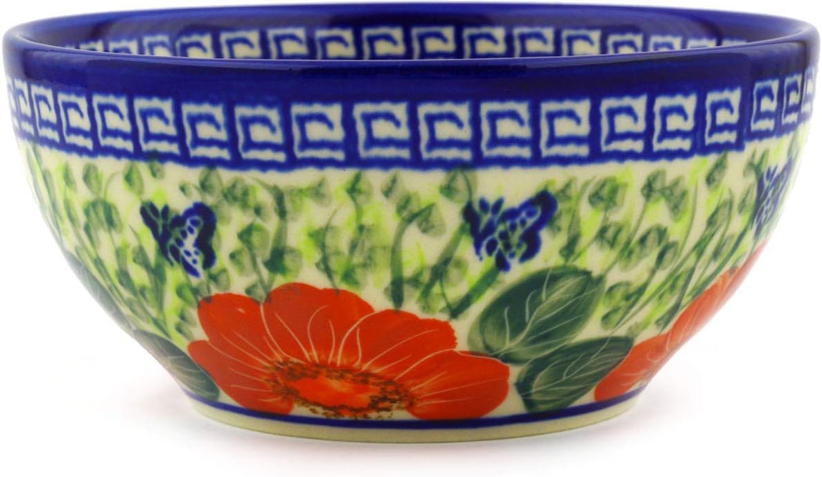 Polmedia Polish Pottery Bowl 6-inch UNIKAT - Happiness Pattern Handmade in Boleslawiec Poland by Ceramika Bona + Certificate of Authenticity