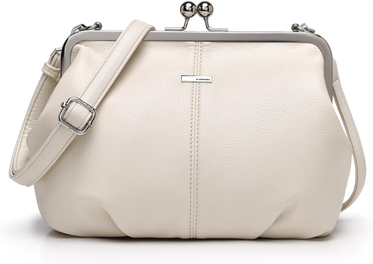 Slouchy PU Leather Kiss Lock Crossbody Bags Women Kiss Clasp Purse Cross Body Shoulder Bag Hobo Wallet Handbags Tote Purses