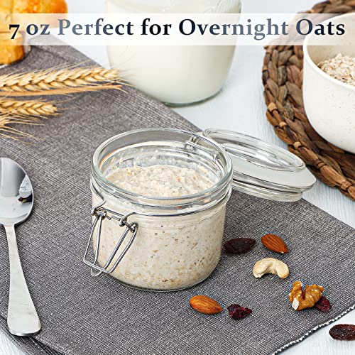 Folinstall 7 Oz Glass Jars With Airtight Lids 12 Pcs, Small Mason Jars With Hinged Lids For Kitchen Storage, Canning And Pantry, Includes 3 Replacement Silicone Gaskets And Chalkboard Labels #TOP1