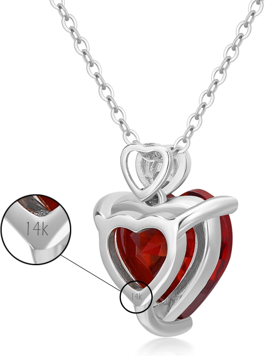 14k Gold Love Heart Gemstone Birthstone Necklaces for Women 3 Carat Heart-cut Created Birthstone Anniversary Birthday Mother's Day Pendant for Her 16+1+1 inch - Image 4