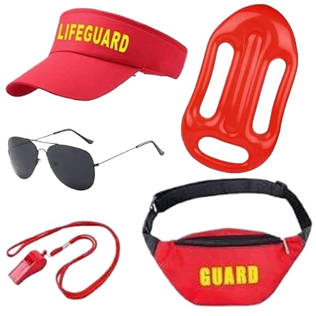 Foto 6 de 6 de Accesorios para salvavidas Juego de rol de 5 piezas Equipo de salvavidas con sombrero, gafas de sol, silbato