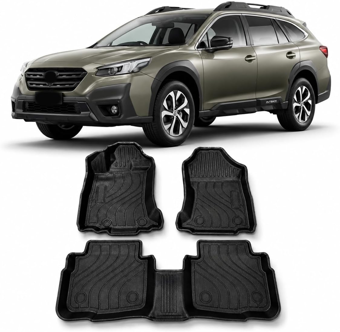 Black Horse Totaliner Heavy Duty Floor Liner Compatible with 2024-2024 Subaru Outback, Precisely Molded Anti-Skid All-Weather Floor Liner Set, Black-FMSOU24