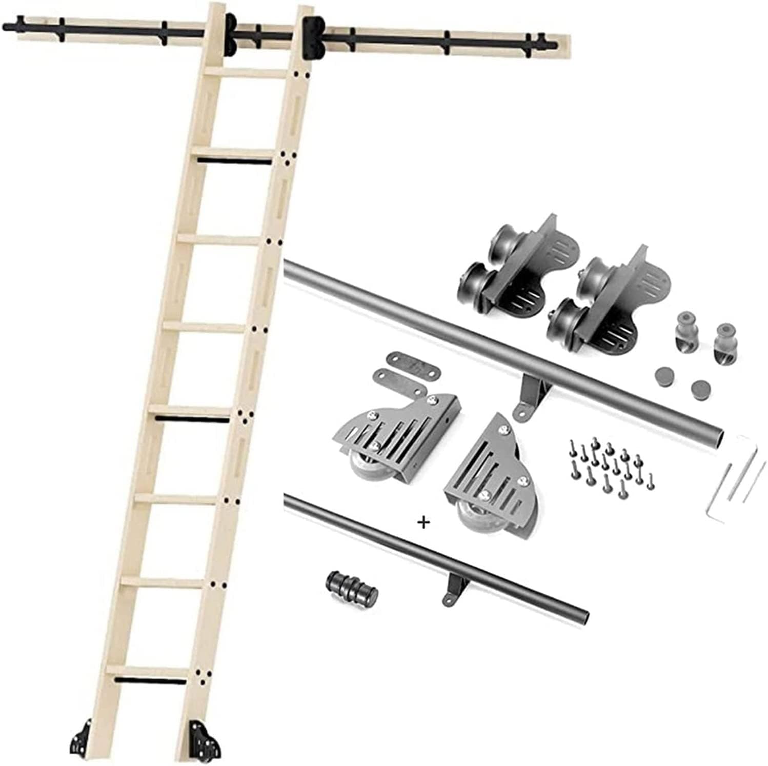 Retractable Rolling Ladder Sliding Track Hardware 3.3ft-20ft, with Floor Roller Wheels for Home Loft Office (No Ladder) Sliding Ladder Kit (Size : 10ft/300cm Track kit)