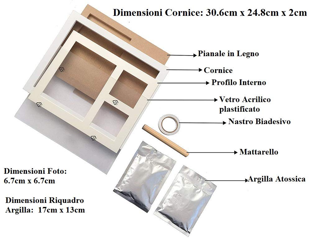 Cornice Impronte Neonato – Kit Impronta Mani e Piedi in Legno, Personalizzabile, Idea Regalo e Bomboniera Battesimo – Ricordo Unico per Neonati (Bianca, 30.6 x 24.8 x 2 cm)