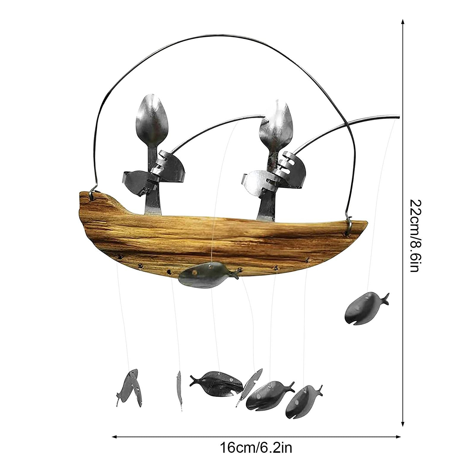 Angler Windspiel, Besteck Mann Fischlöffel Fisch Windspiel Angeln Mann Löffel Fischskulpturen Windspiel, Kreatures Design Küstenstil Windspiel Indoor Outdoor Hanging Room Ornament