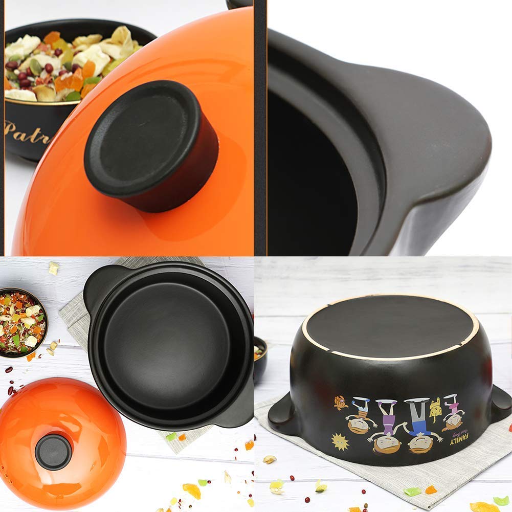 Pentola Multifunzione Antiaderente, casseruola a Cottura lenta Smaltata, casseruola in Ceramica, pentola in Terracotta Resistente al Calore con Coperchio Bibimbap E 3l