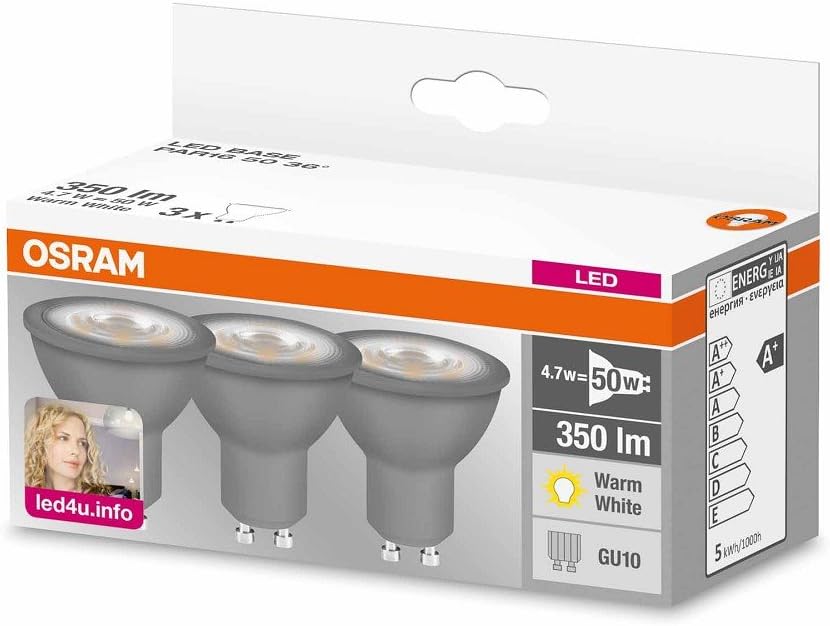 Osram LED Lamp/E27 Base/Warm White (2700 K)/Replaces 60 W Incandescent Bulbs/8.50 W/Frosted/LED Base Classic A, Pack of 3