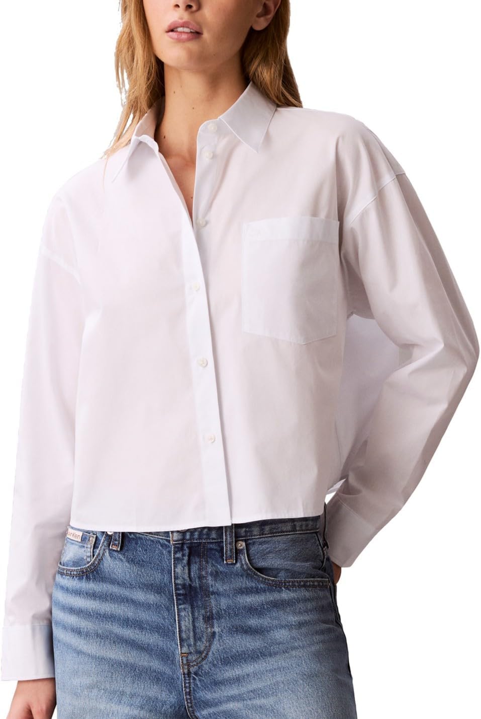 Calvin Klein Women's Cotton Poplin Cropped Shirt