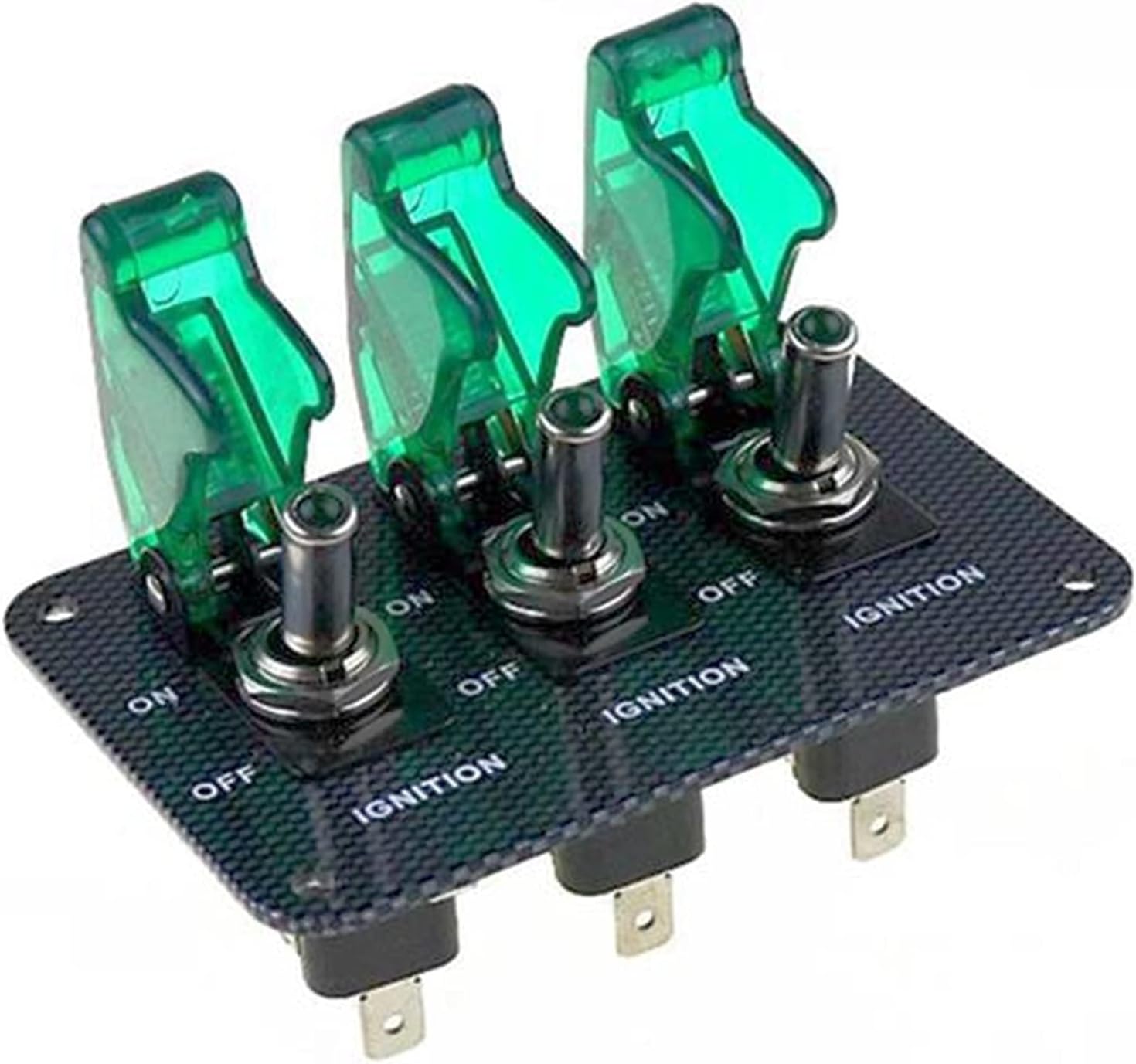 Green DC12V-20A LED Indicator Switch Combination Switch Carbon Fiber Surface Pane