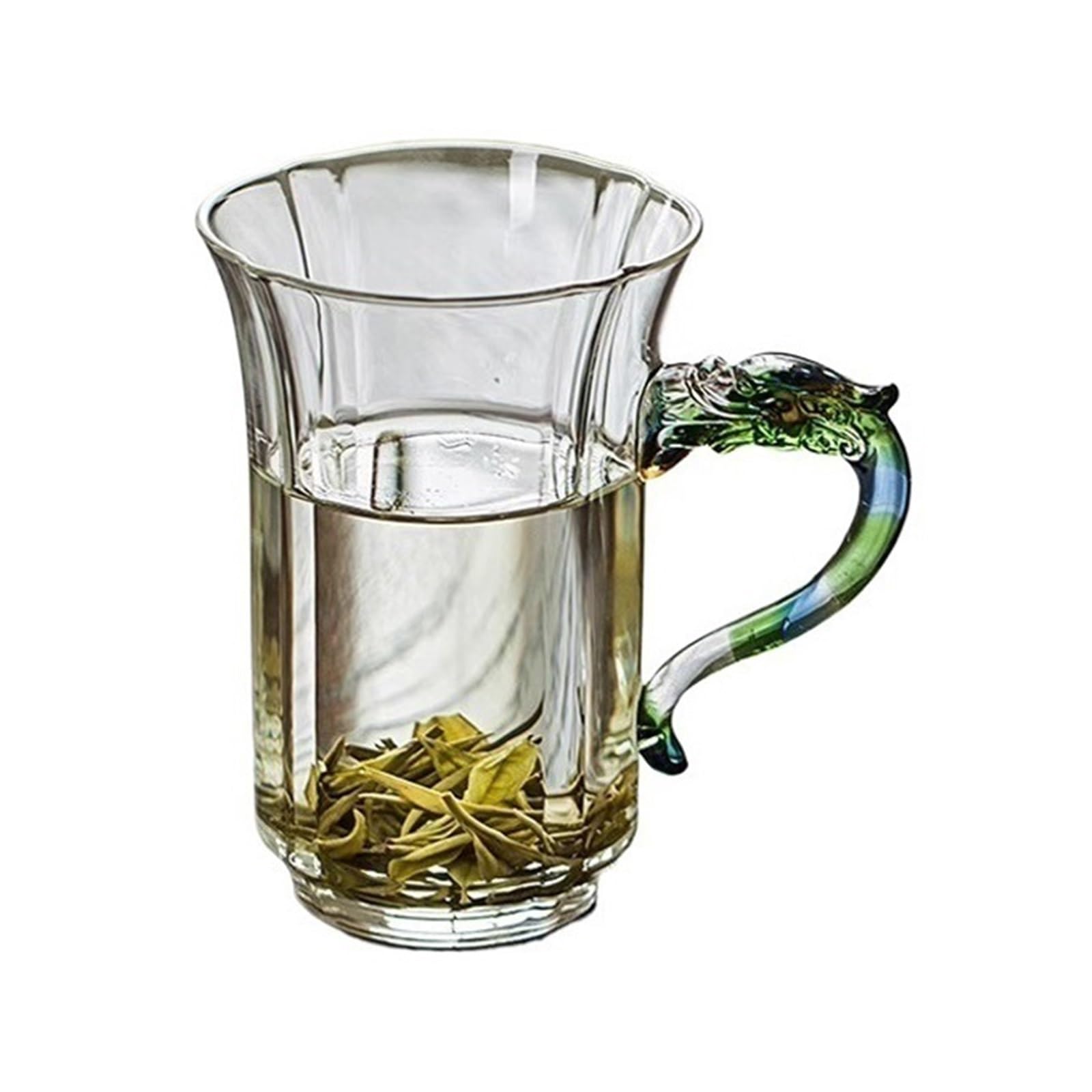 Vaso de vidrio borosilicato transparente soplado a mano con asa de dragón y vasos de agua 310ml