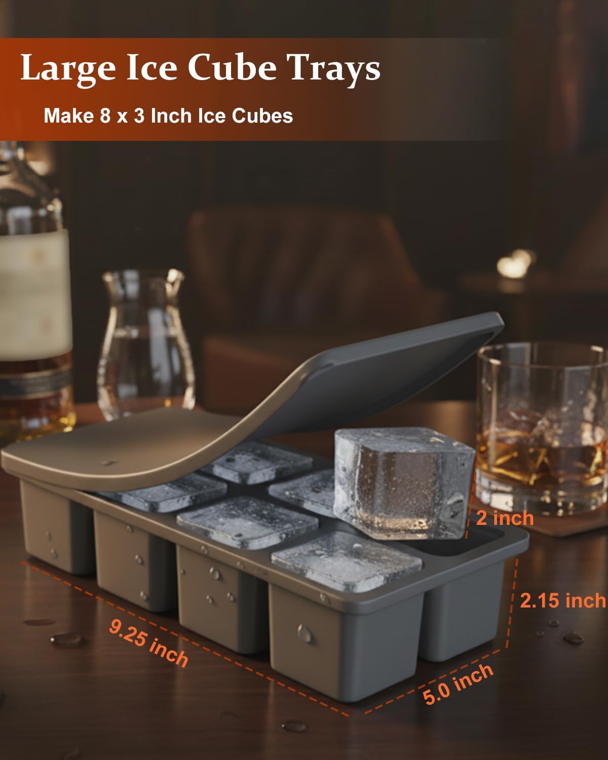 Large Silicone Ice Cube Trays with Lids, ZDPMK 3 Pack Large Ice Cube Molds for Whiskey, Easy-Release 2 Inch Square Big Ice Cube Molds for Freezer, Cocktails, Iced Coffee, Dishwasher-Safe