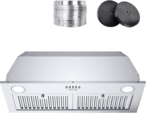 IsEasy Campana extractora integrada de 30 pulgadas, 900 CFM, campana de ventilación de cocina con filtros deflectores de acero inoxidable, campana
