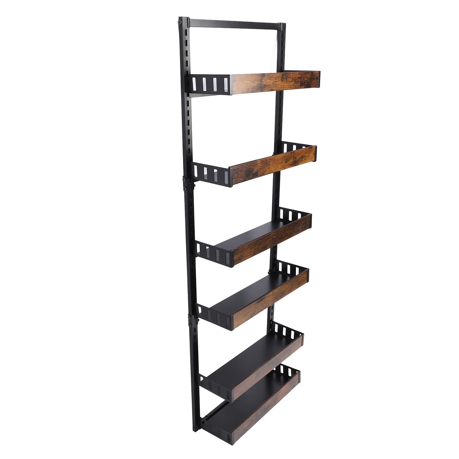 Ejoyous Étagère Murale à épices, étagère de Cuisine à 6 Niveaux, Porte Suspendue, Organisateur Suspendu, Hauteur Réglable en Acier au Carbone, Faux Bois pour Salle de Bain, Cuisine,