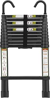 Telescopic Ladder, 10.5FT RIKADE Aluminum Telescoping Ladder with Non-Slip Feet and Stable Hook, Portable Extension Ladder for Household and Outdoor Working, 330lb Capacity
