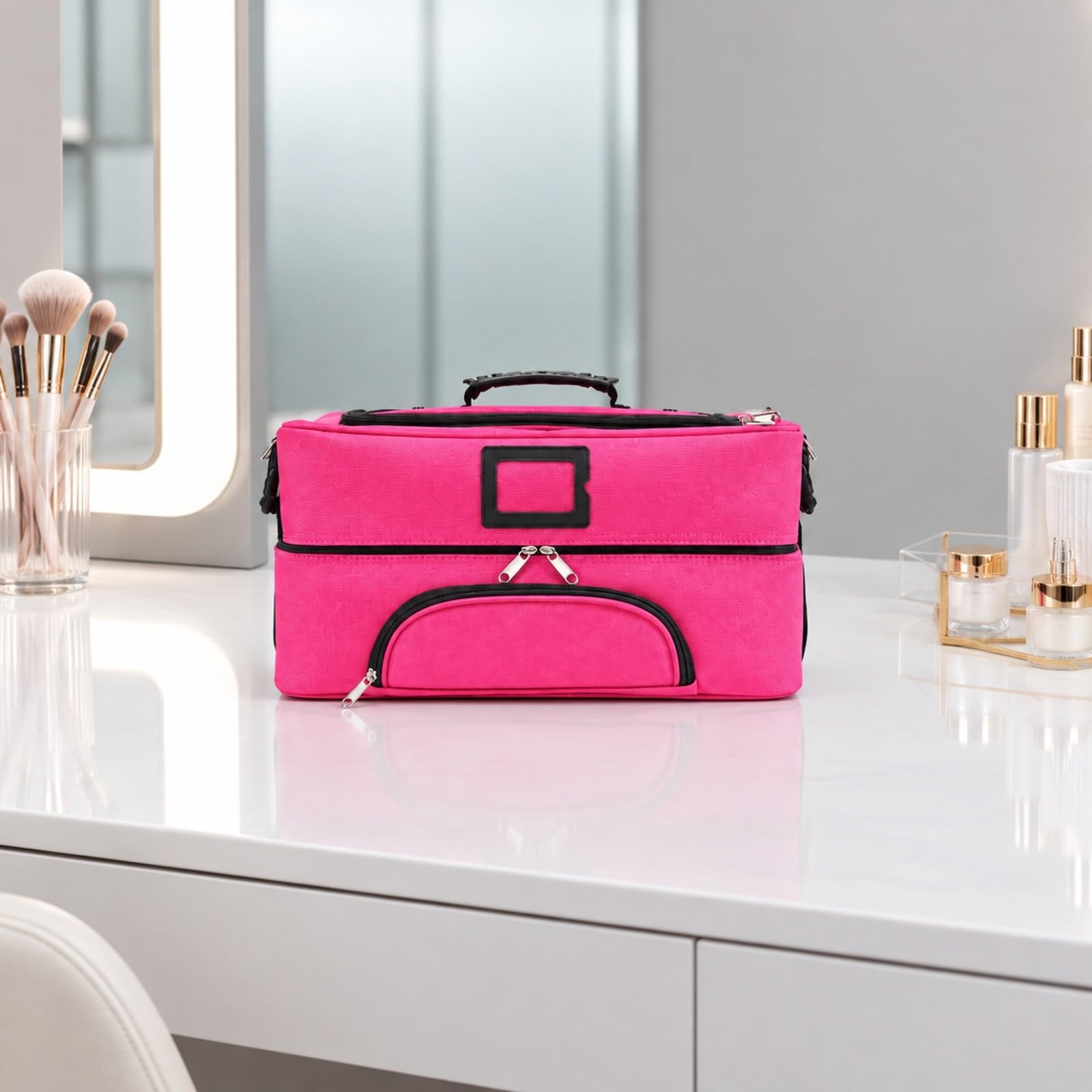 Almencla Borsa Cosmetica da con Multi Tasche Strutturato Beauty Case da Trousse Trucchi Organizer per Routine Quotidiana, Rosso