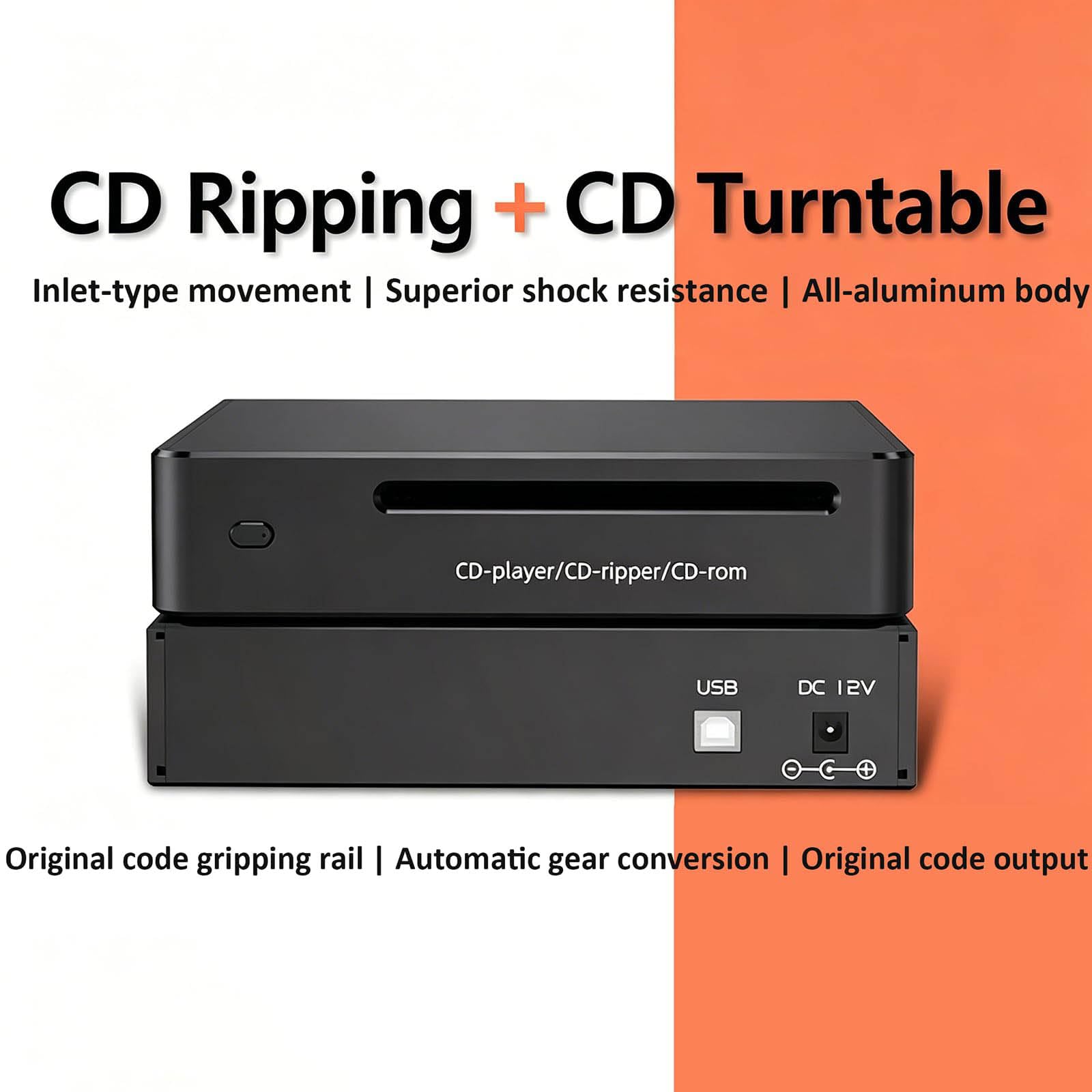 Lettore CD Portatile, Digitalizzatore Audio Automatico per La Conversione di CD in File Wav Senza Perdita di qualità, con unità Flash USB per La Raccolta Musicale Domestica E Il Backup Audio