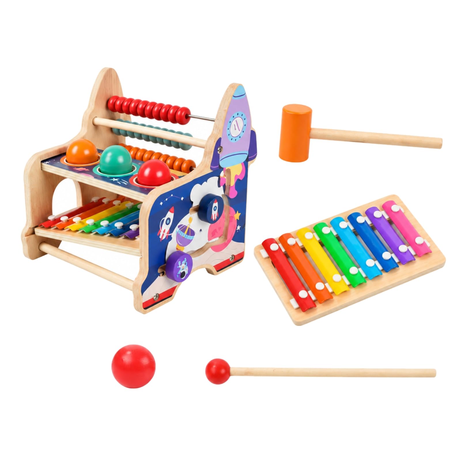 kowaku Tavolo attività Child-Centered in Legno Multifunzionale Gioco Multifunzione con Ingranaggi e Orologio Salvaspazio Giocattolo Educativo per Area Giochi