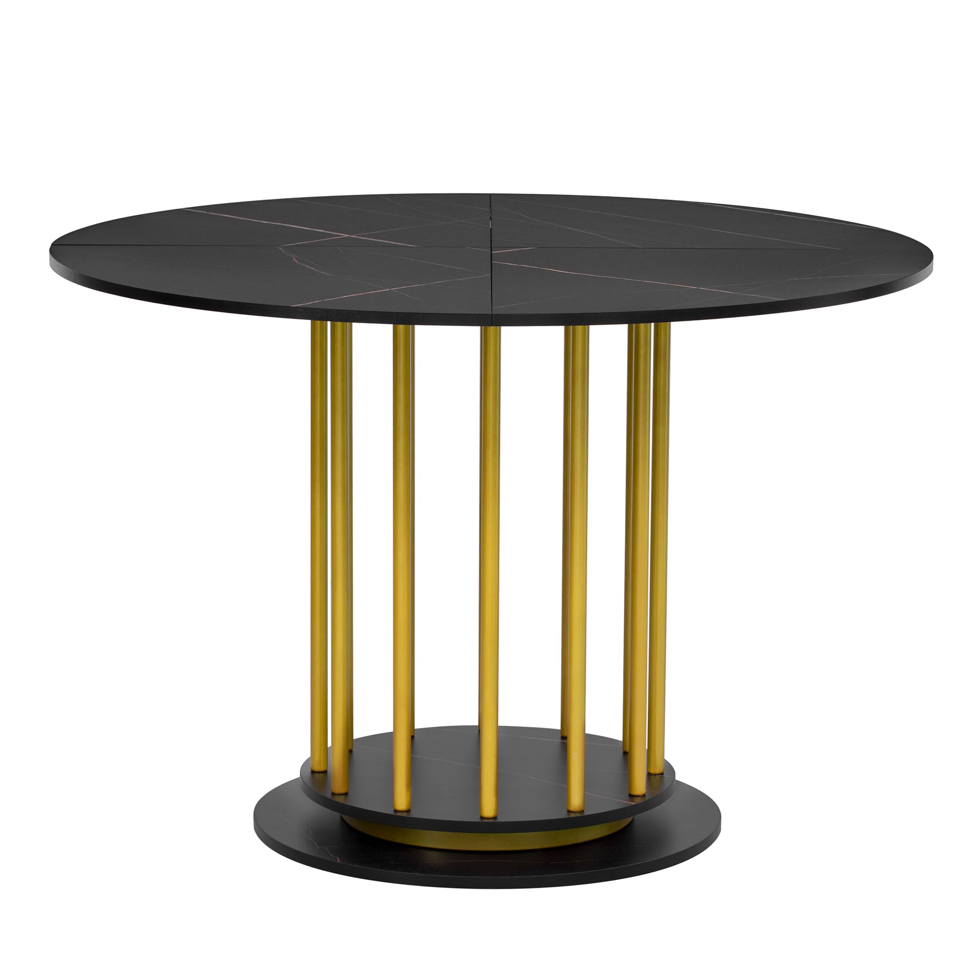 Tavolo da pranzo rotondo con effetto marmo e struttura in metallo dorato – Tavolo da cucina salvaspazio per 2-4 persone, design moderno per soggiorno o piccoli appartamenti (110 cm, nero/oro, portata
