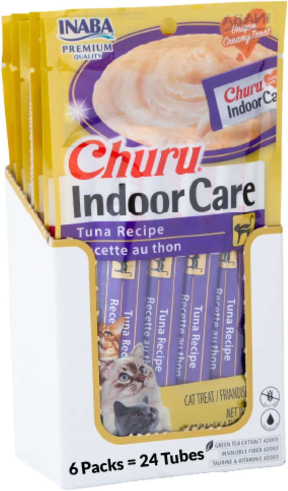 Churu for Cats, Functional, Creamy Lickable Purée Cat Treat for Hairball Control with Taurine & Vitamin E, 0.5 Ounces Each, 24 Tubes (4 per Pack), Tuna Recipe