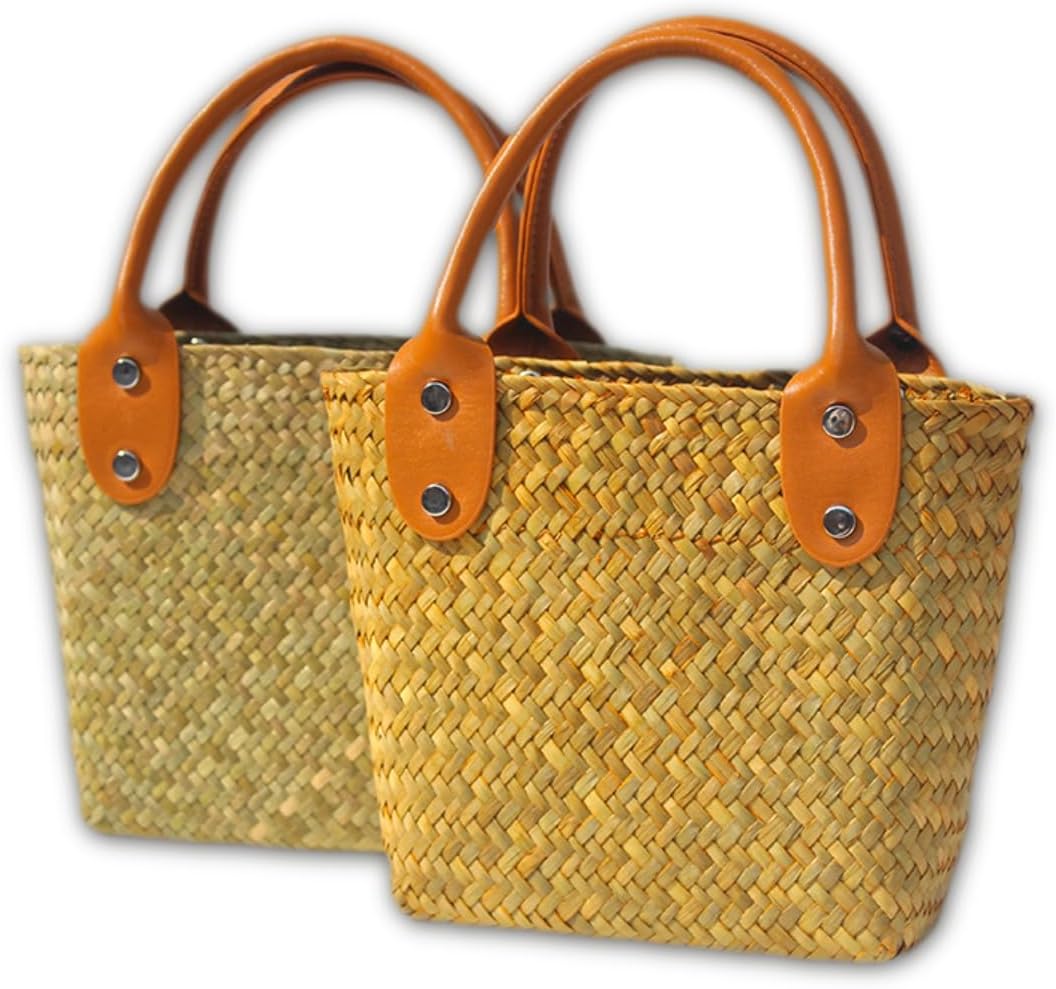 Beach Straw Bag for Women, Natural Straw Tote Bags with Top Handle No Lining Woven Handbag Small Purse for Summer